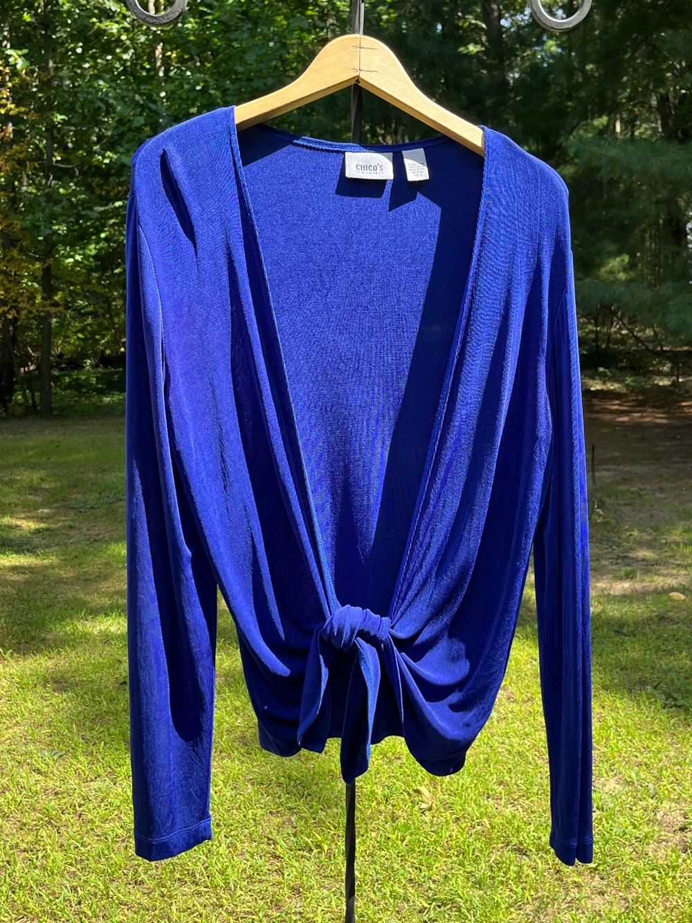 Chico’s Travelers Slinky Tie Front Cardigan Size 1 Cobalt Blue Minimal Lagenlook